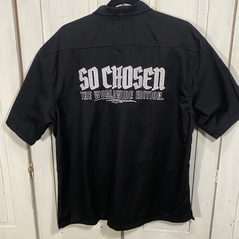 So Chosen Worldwide Edition Men's Utility Shirt L Black Short Sleeve Embroidered
